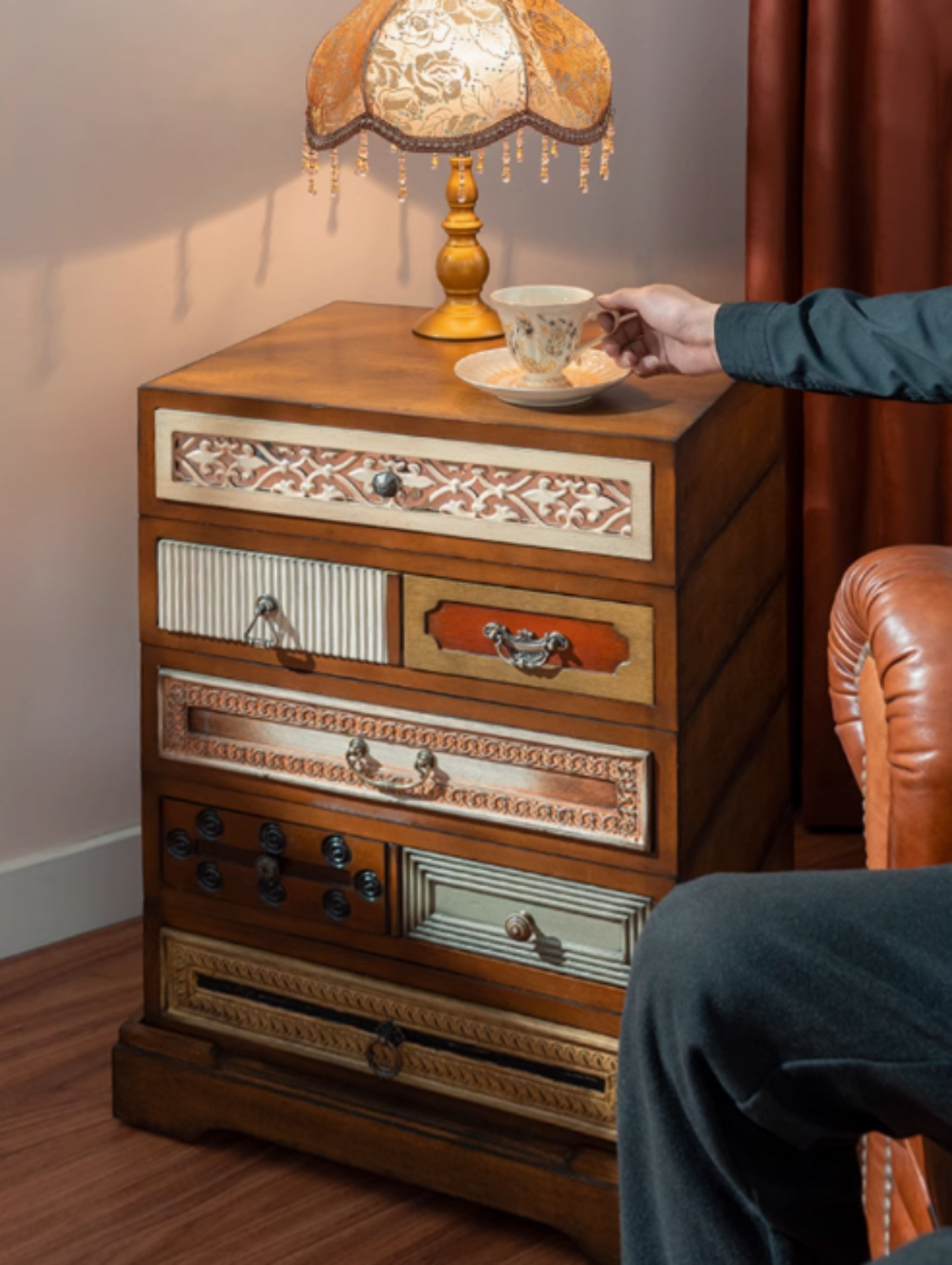 Vintage Carved Rotating Side Cabinet