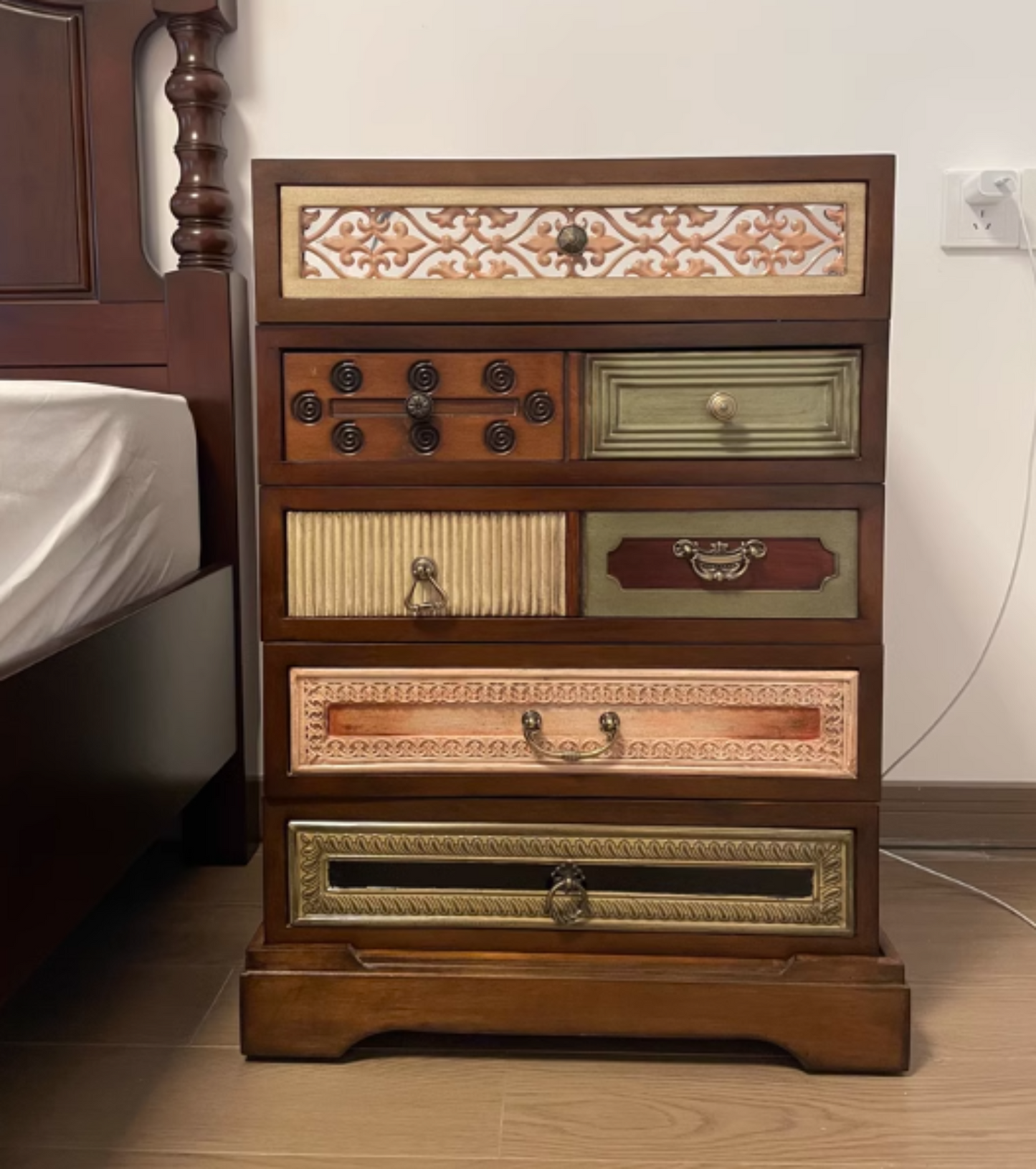 Vintage Carved Rotating Side Cabinet