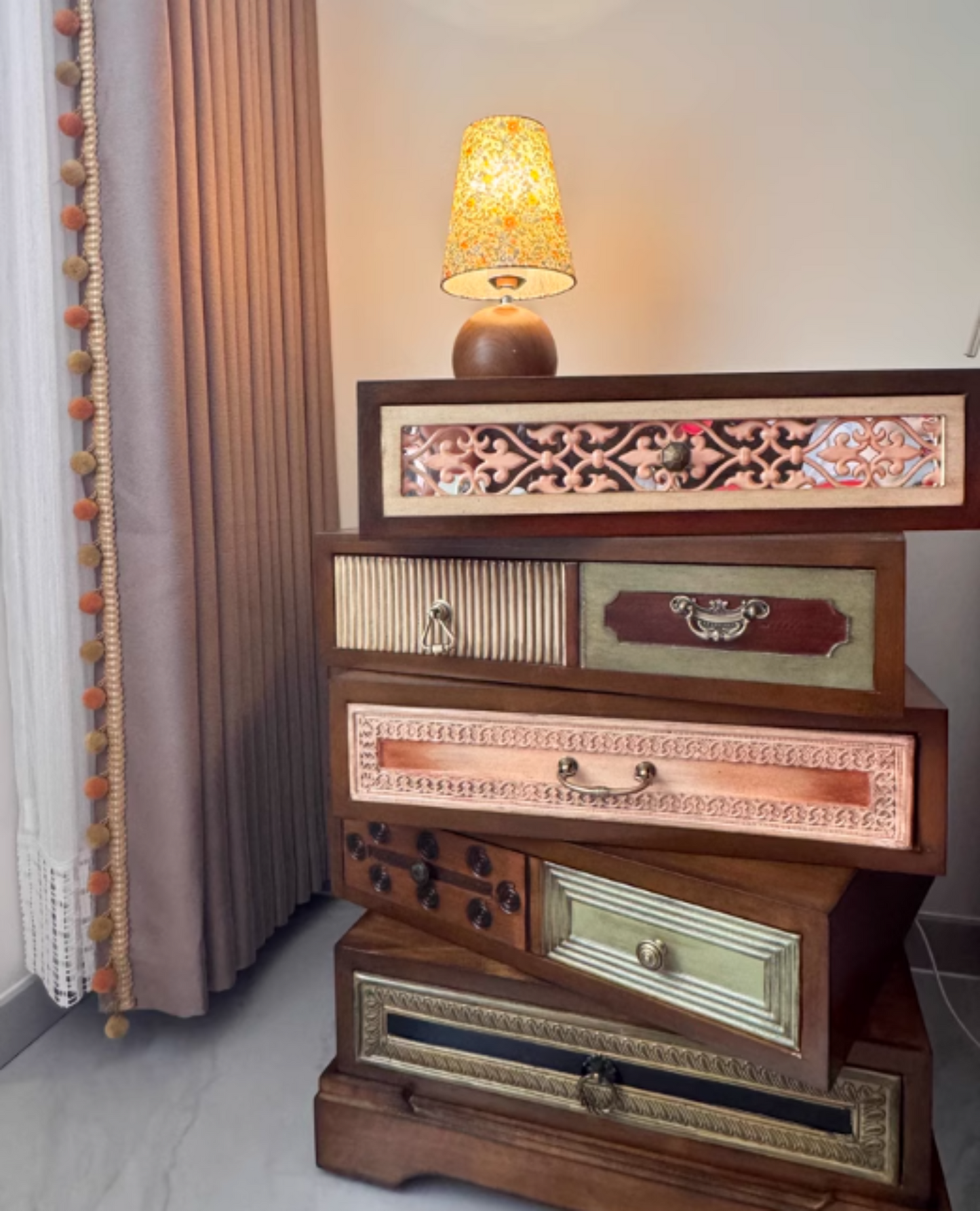 Vintage Carved Rotating Side Cabinet