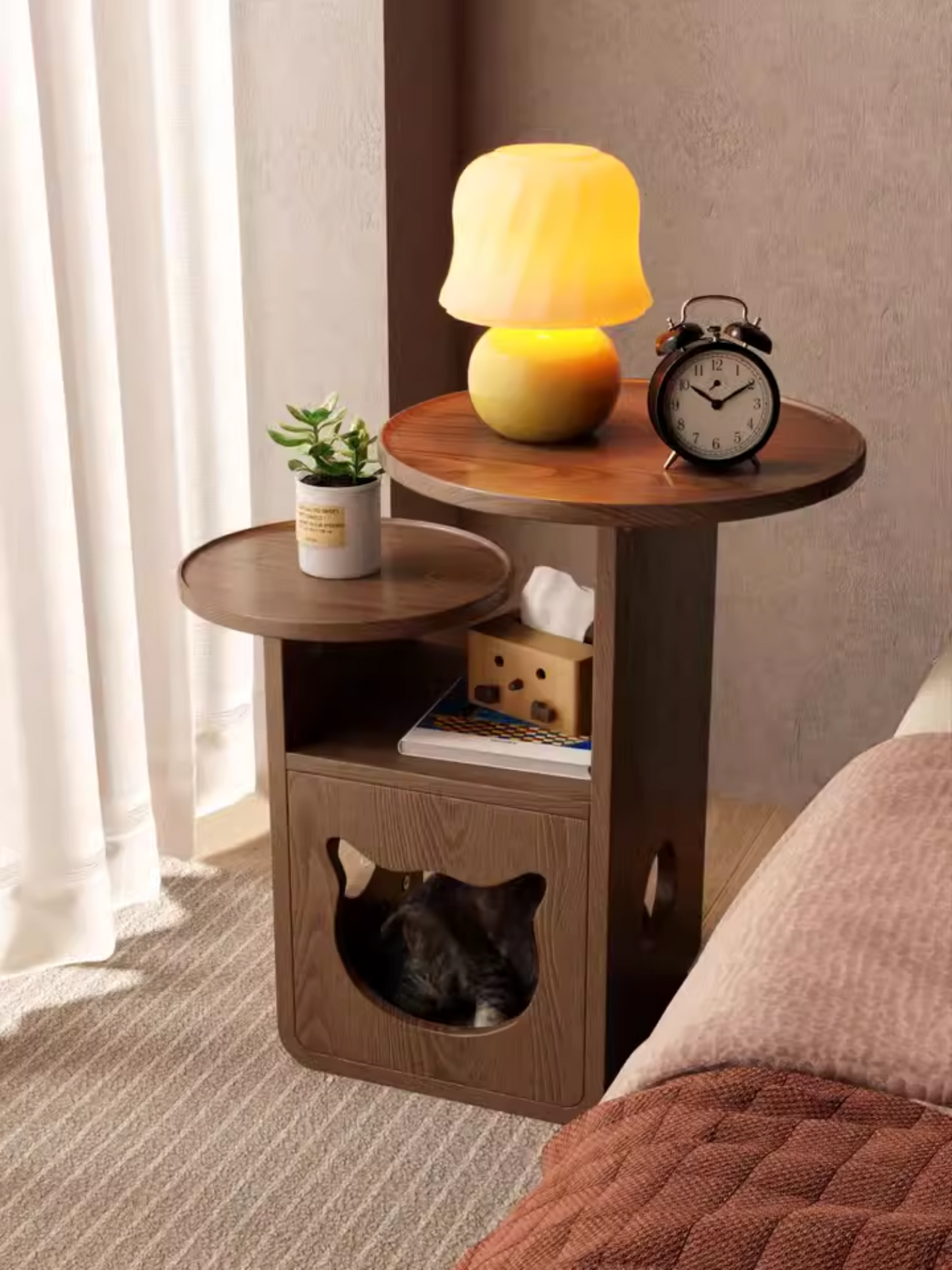 Solid Wood Cat Bed Side Table | Mini Coffee Table & Creative Corner Rack