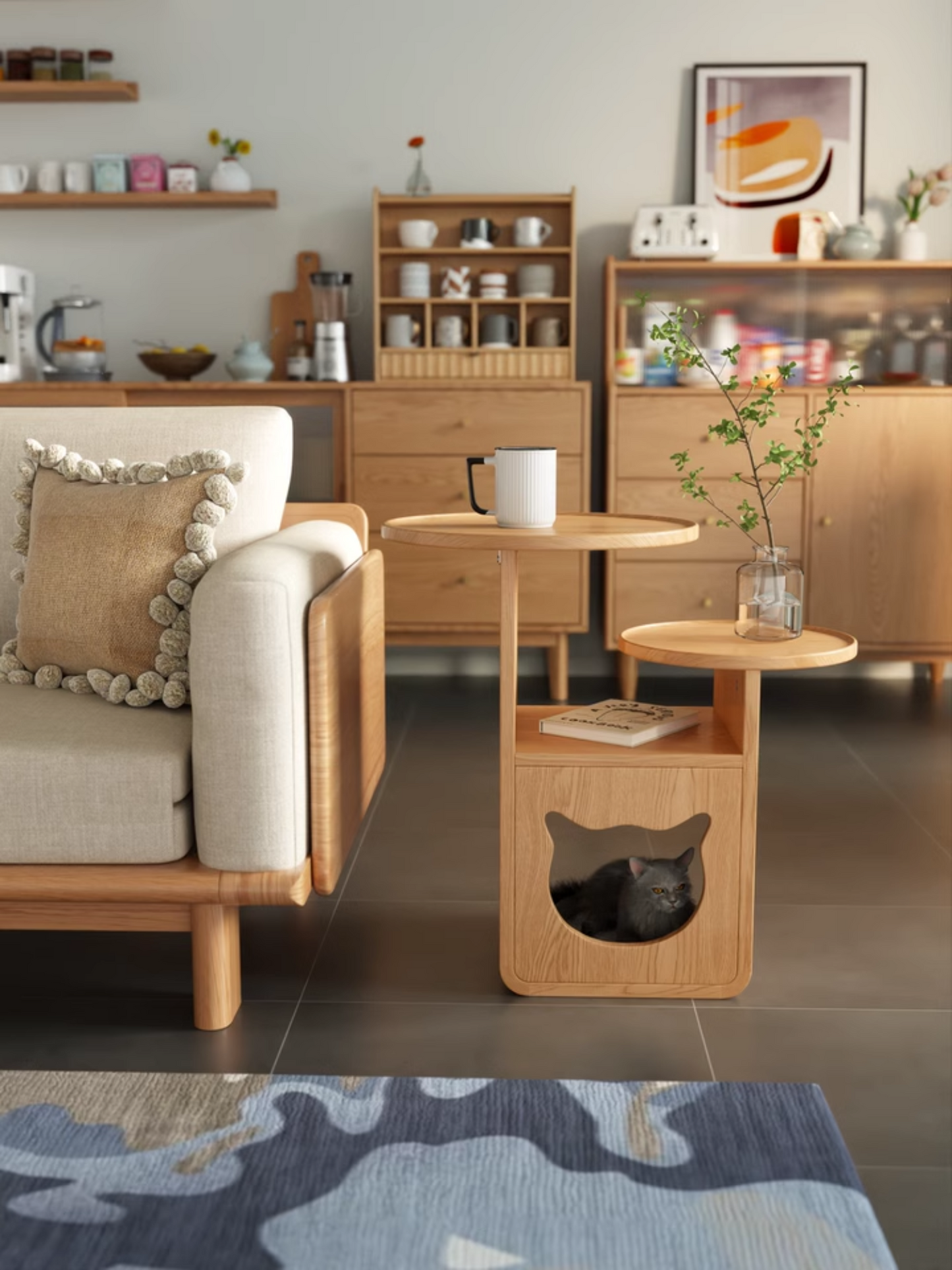 Solid Wood Cat Bed Side Table | Mini Coffee Table & Creative Corner Rack