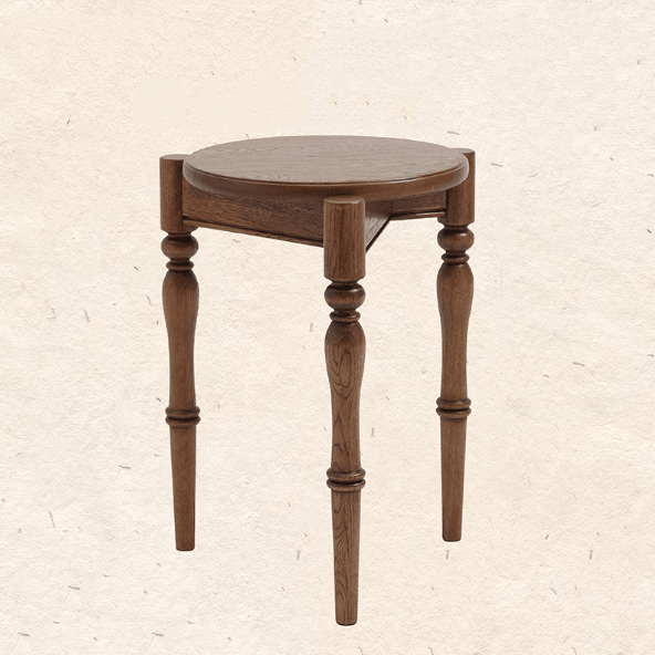 Vintage Oak Wood Round Stool - Stackable