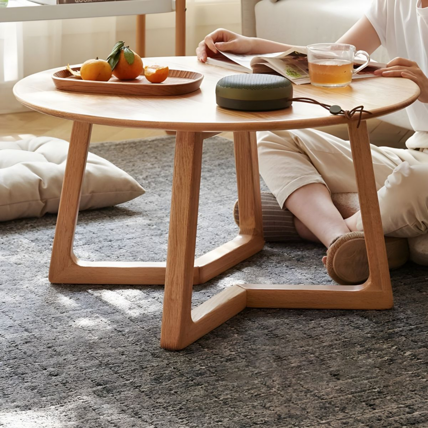 Solid wood round coffee table