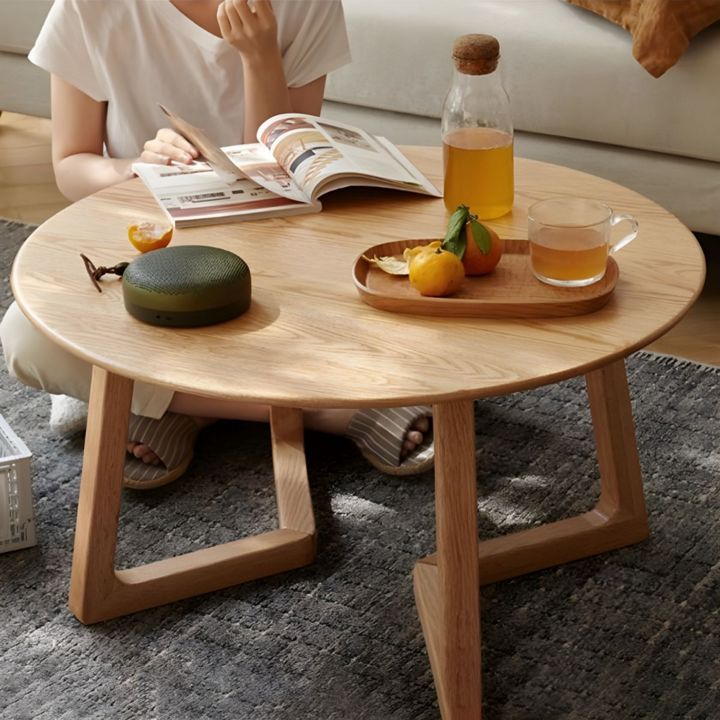 Solid wood round coffee table