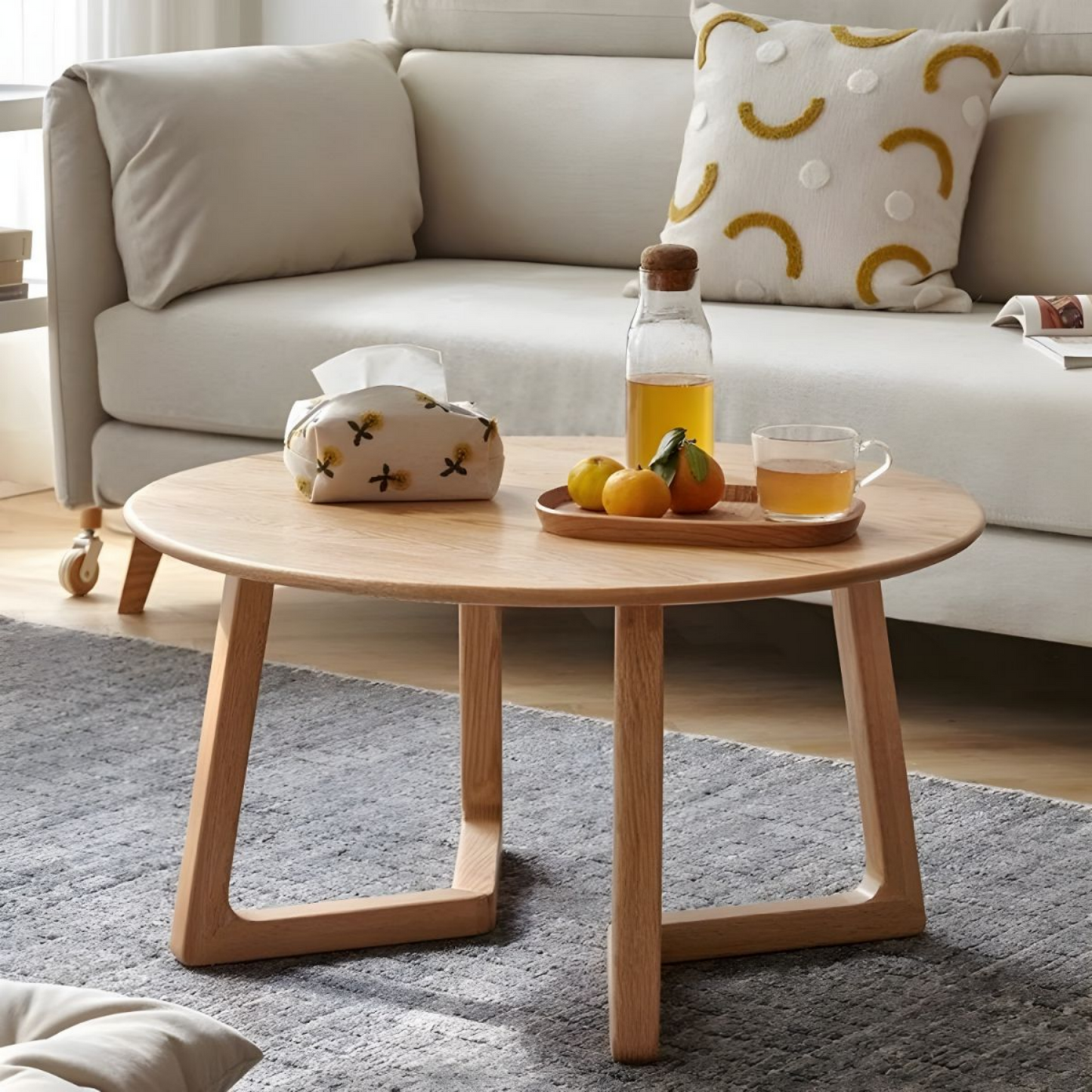 Solid wood round coffee table