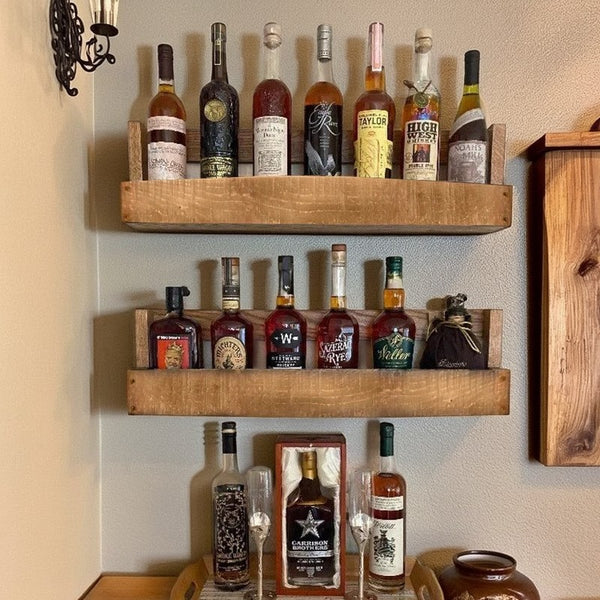 Wall-Mounted Solid Wood Wine Rack – 2-Piece Floating Shelf Set for Home Bar Wall Decor
