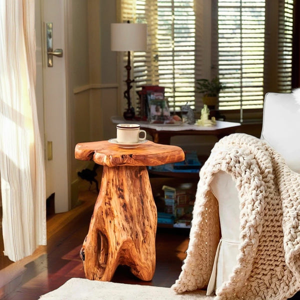 Handcrafted Natural Stump Side Table, Accent Stool & Plant Stand