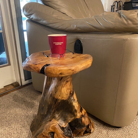 Handcrafted Natural Stump Side Table, Accent Stool & Plant Stand