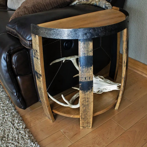 Rustic Charm — Handmade Half Whiskey Barrel End Table