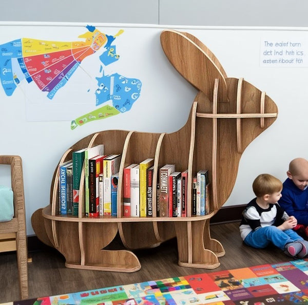 Wooden Bookshelves Rabbit Animal Shape Bookshelf Kids Bookcases Storage Rack