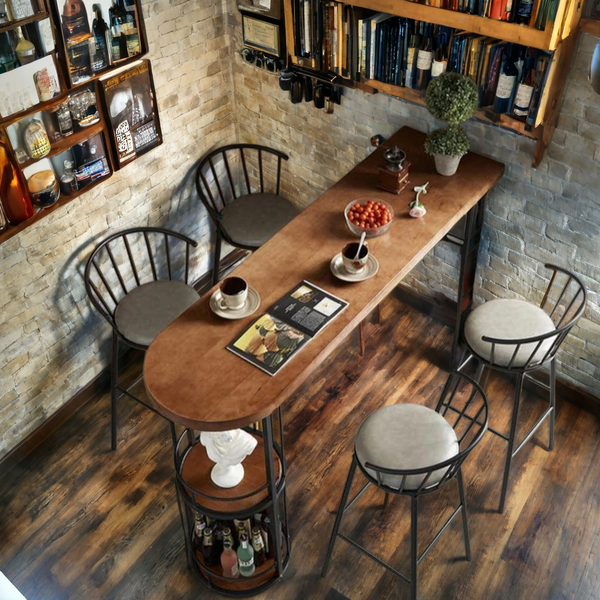 Solid wood bar table with storage shelf