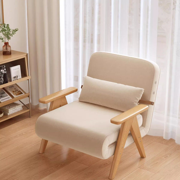 Modern Solid Wood Sofa Bed – Adjustable Reclining Back, Space-Saving 3-in-1 Design