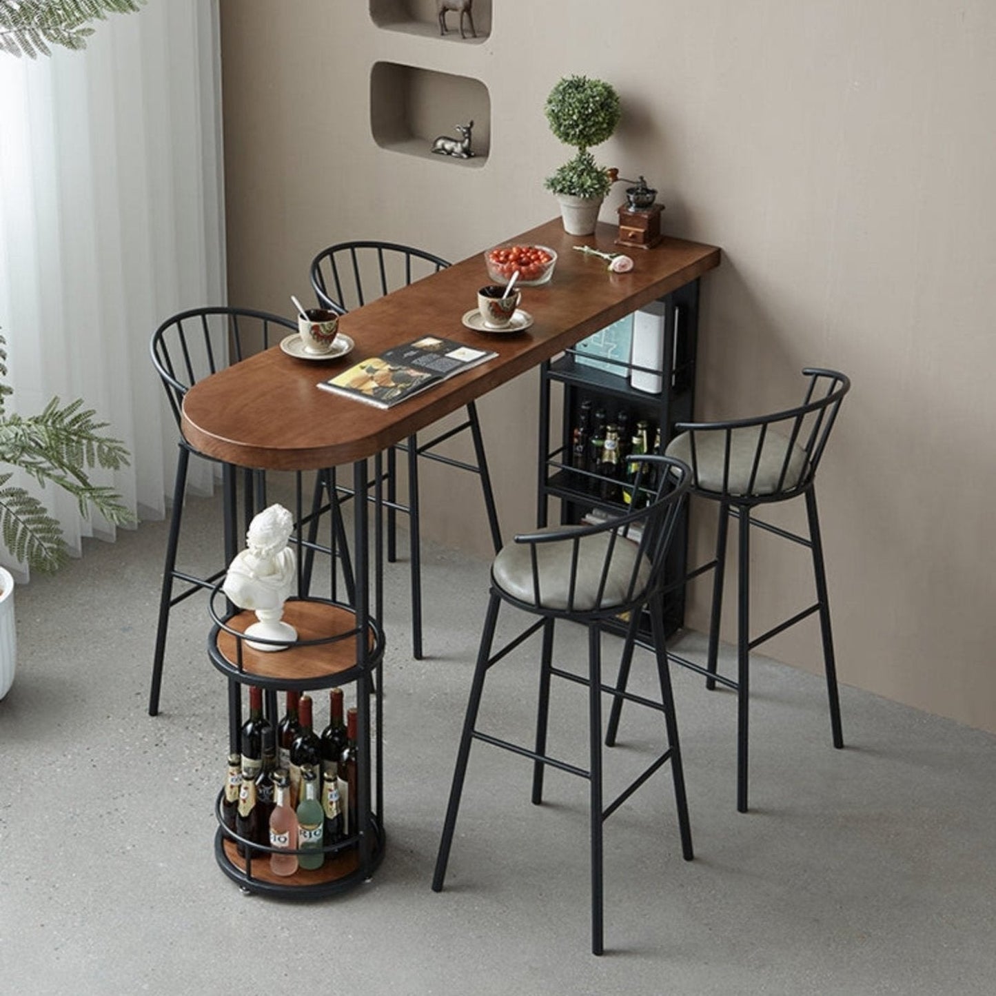 Solid wood bar table with storage shelf