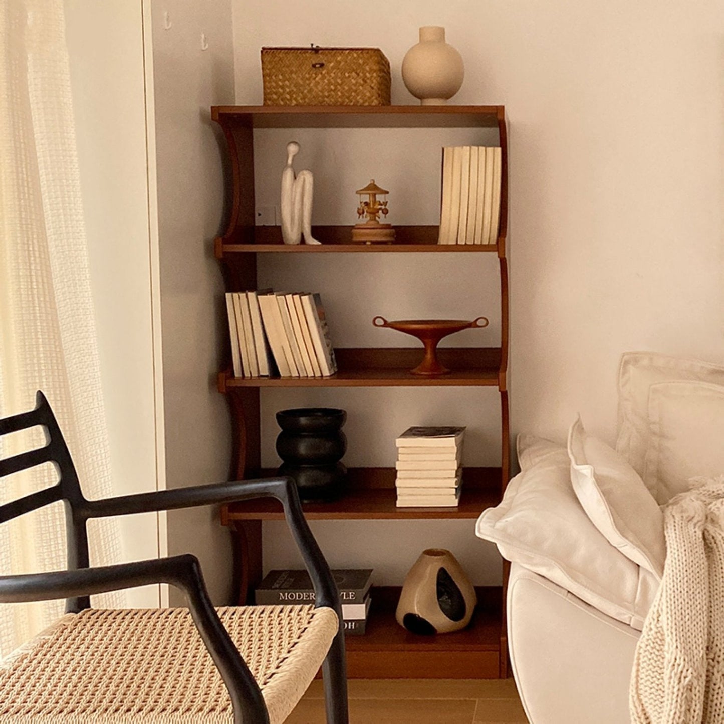 Solid wood multi-tier bookshelf