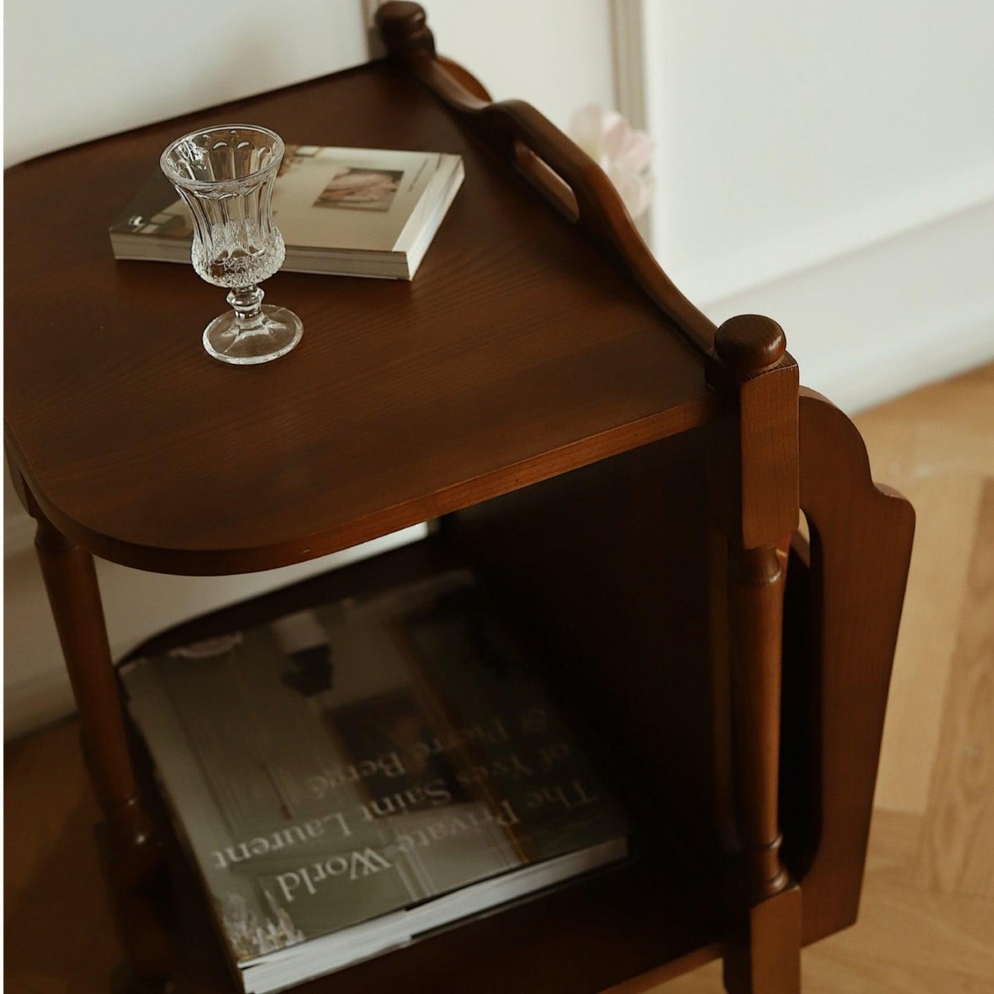 Solid Wood Side Table Trolley Art Shelf