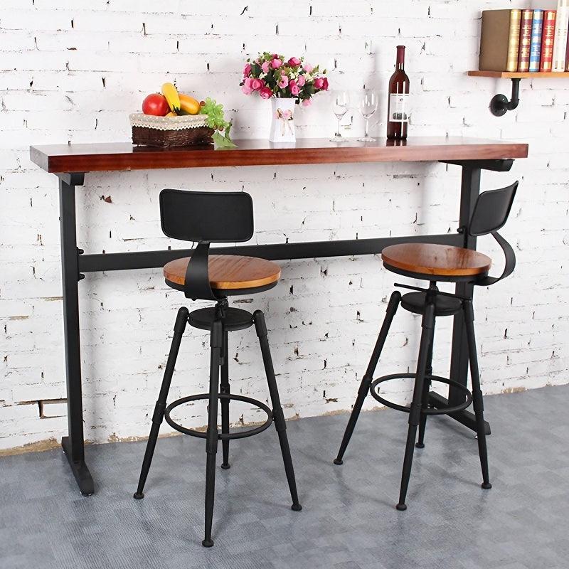 Solid Wood Steel Rotating Lift Stool With Backrest