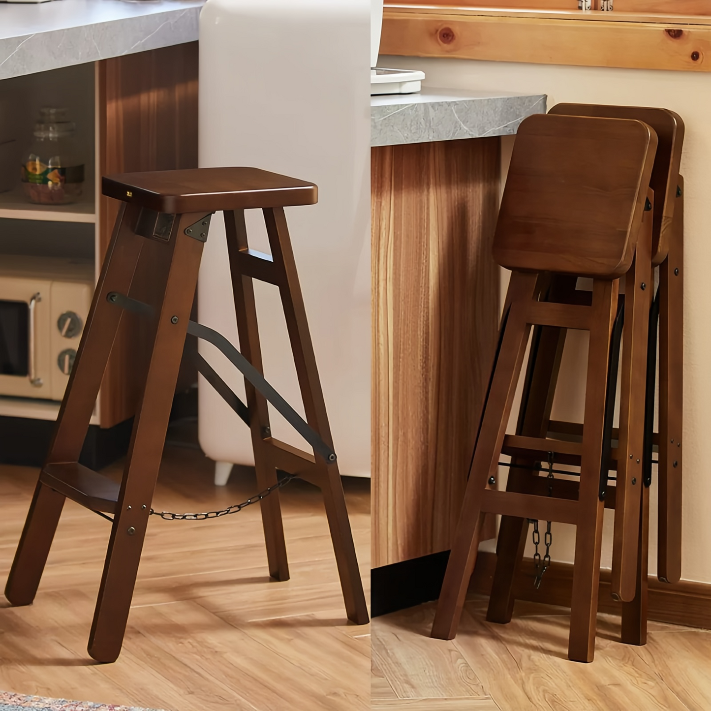 Solid Wood Folding Bar Stool High Stool For Adults