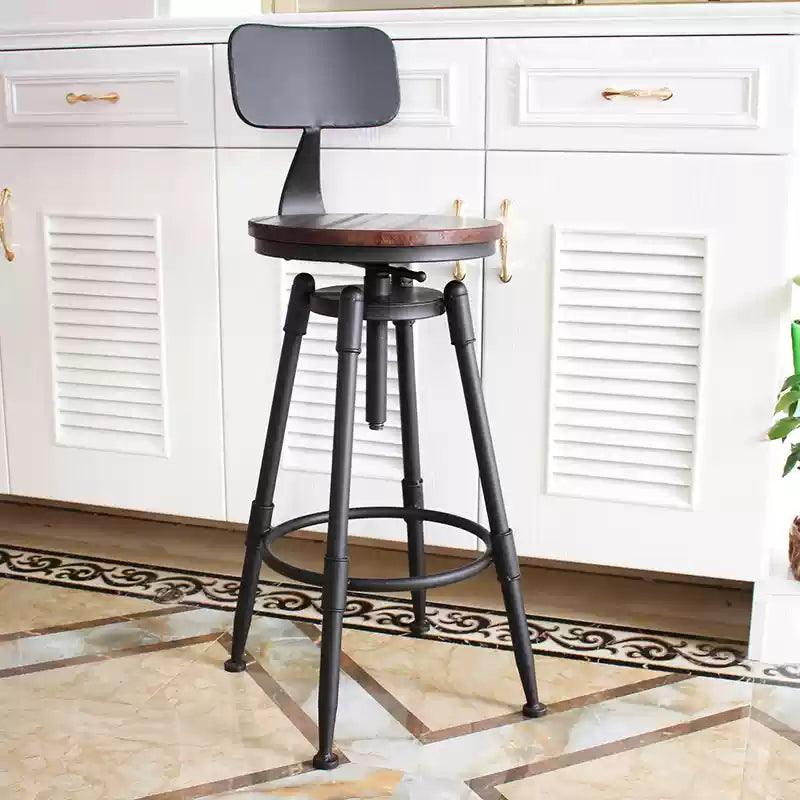 Solid Wood Steel Rotating Lift Stool With Backrest