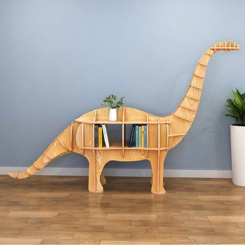 Wooden Long Neck Dragon Animal Shape Bookshelf Storage Rack