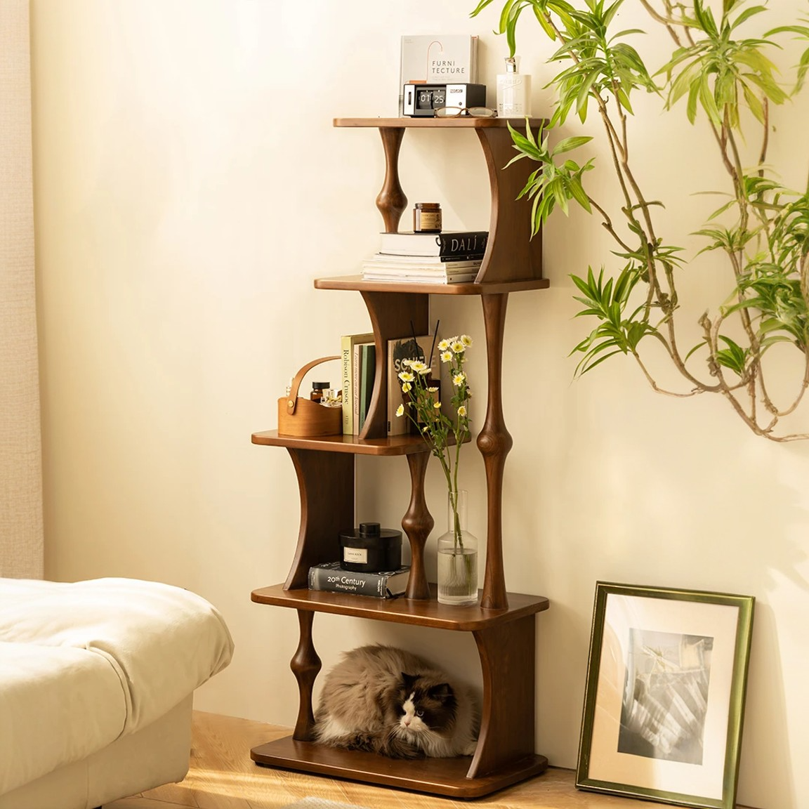 Luxury Retro Handcrafted Solid Wood Multi-Layer Multi-Functional Display Stand Storage Rack Display Shelf