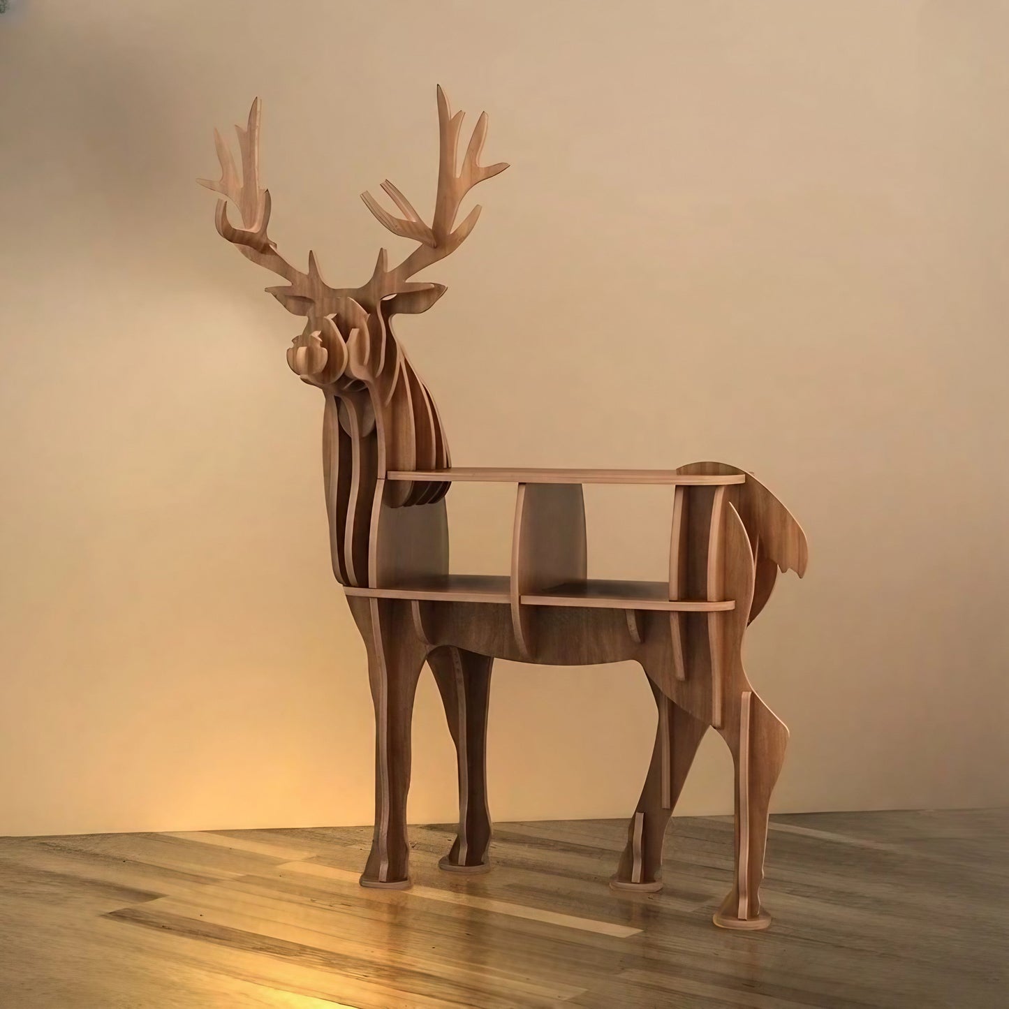 Wooden Elk Animal Shape Bookshelf Storage Rack