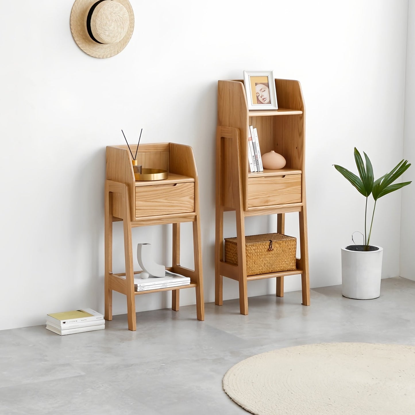 Versatile Wood Storage Rack Modern Wooden Bedside Table With Drawers