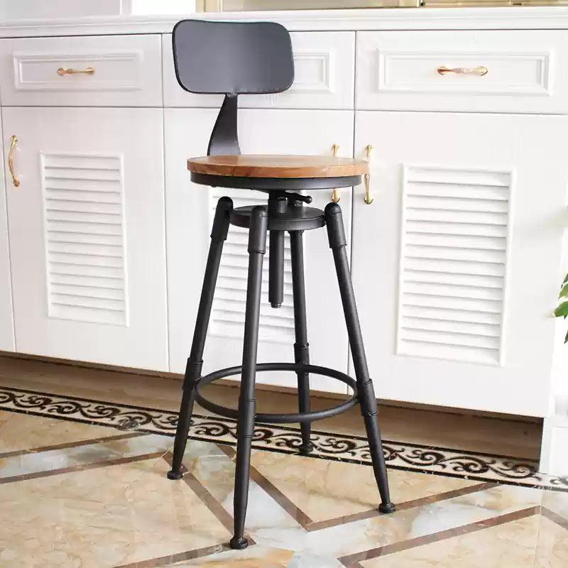 Solid Wood Steel Rotating Lift Stool With Backrest