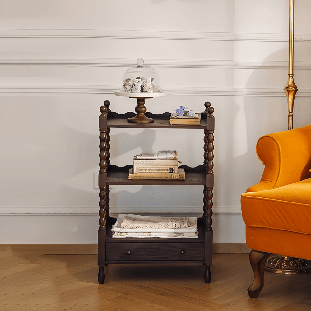 アンティークサイドラック Antique Wooden Corner Shelf Solid Wooden End Table 3-Tier Side