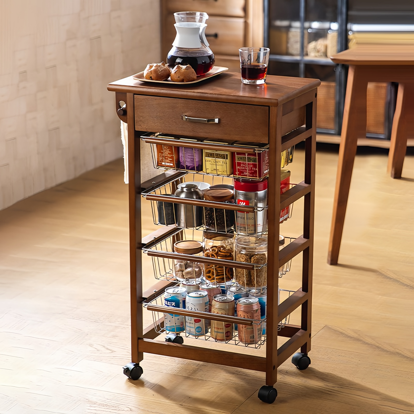 5 Tier Storage Kitchen Cart On Wheels Snack Rack Living Room Exterior Bar Cart