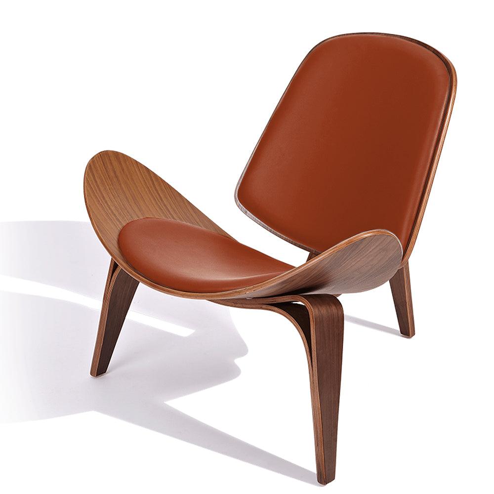 Modern Shell Chair Italian Leather Lounge Chair , Walnut