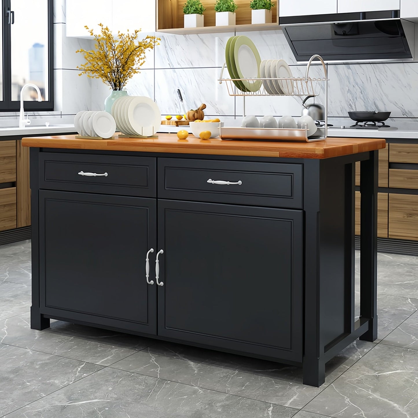 Solid Wood Kitchen Butcher Block Table Island