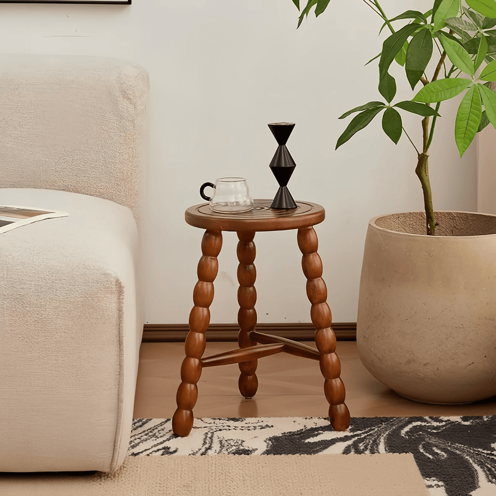 Round Wooden Short Stool, Reclaimed Wood Side Table Coffee Table