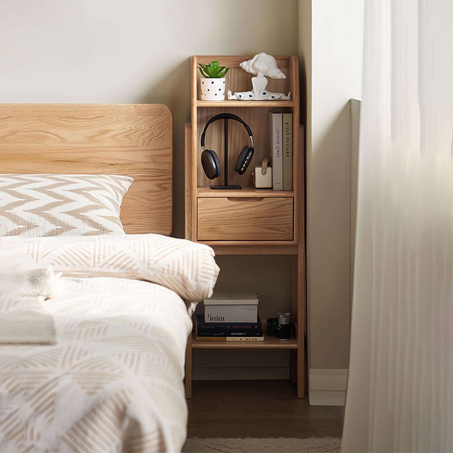 Versatile Wood Storage Rack Modern Wooden Bedside Table With Drawers