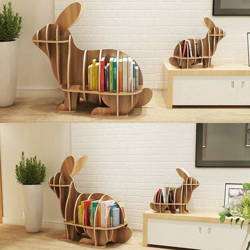 Wooden Bookshelves Rabbit Animal Shape Bookshelf Kids Bookcases Storage Rack