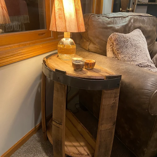 Whiskey Barrel-Inspired Half-Moon Table Made from Reclaimed Wood