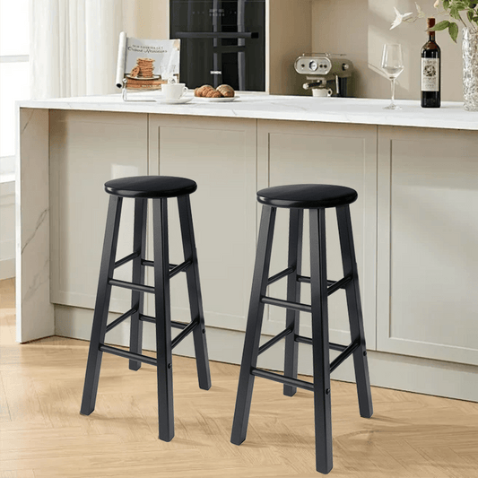 Set of 2 Solid Wood Bar Stool Retro Round Stool Bar Chair Step Stool