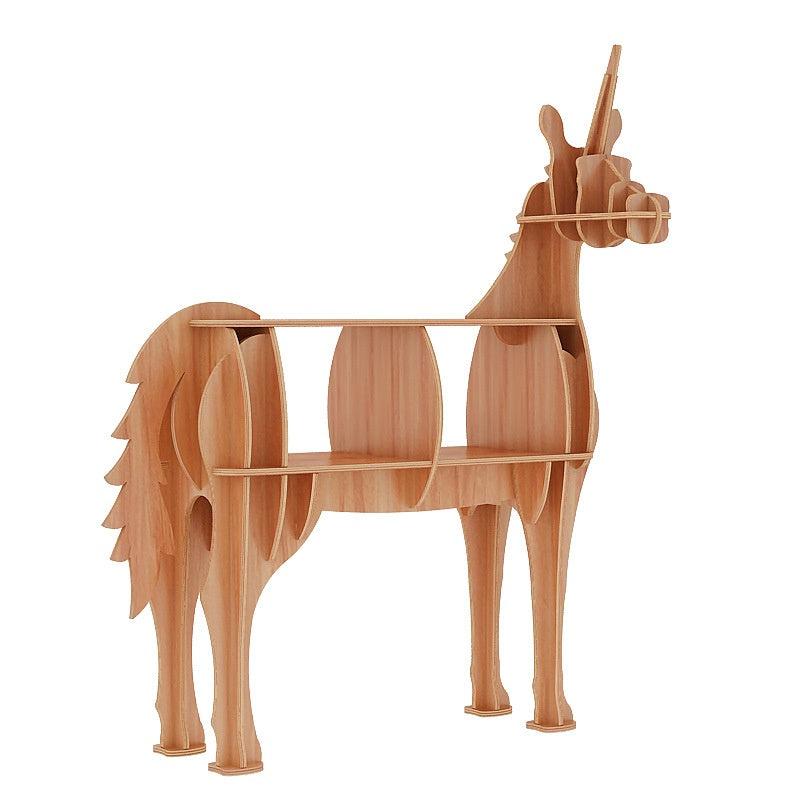 Wooden Unicorn Animal Shape Bookshelf Storage Rack