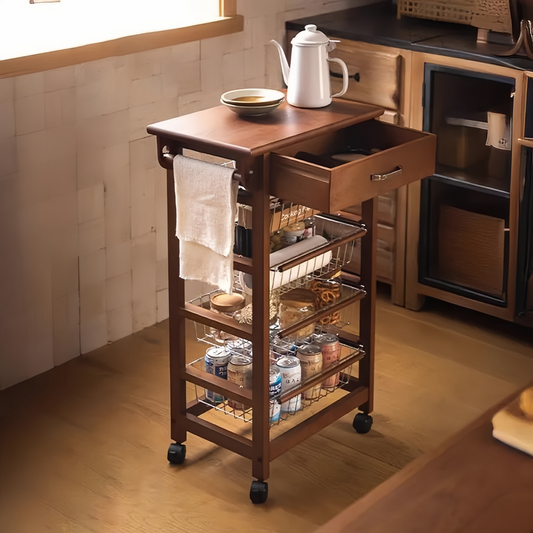 5 Tier Storage Kitchen Cart On Wheels Snack Rack Living Room Exterior Bar Cart