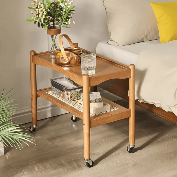 Mobile Coffee Bar Cart Movable Sofa Side Table With Wheels For Living Room