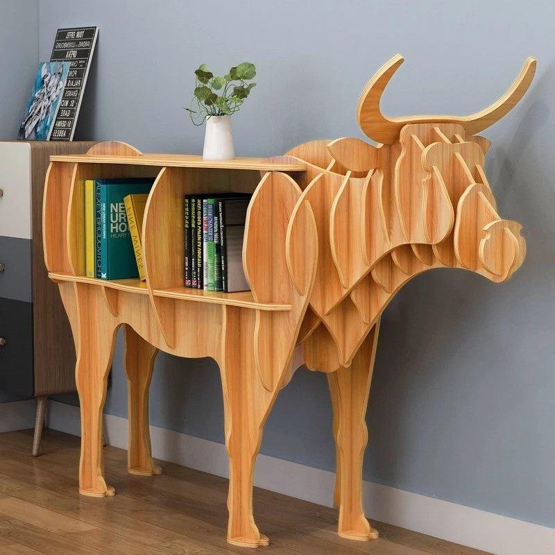 Wooden Bull Animal Shape Bookshelf Storage Rack