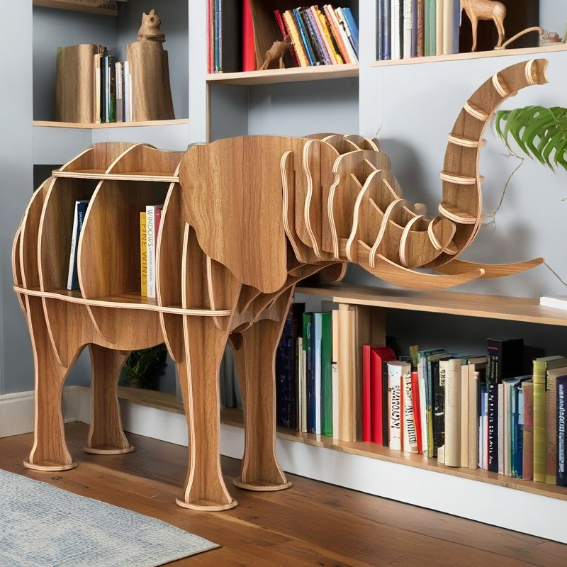 Wooden Elephant Animal Shape Bookshelf Storage Rack