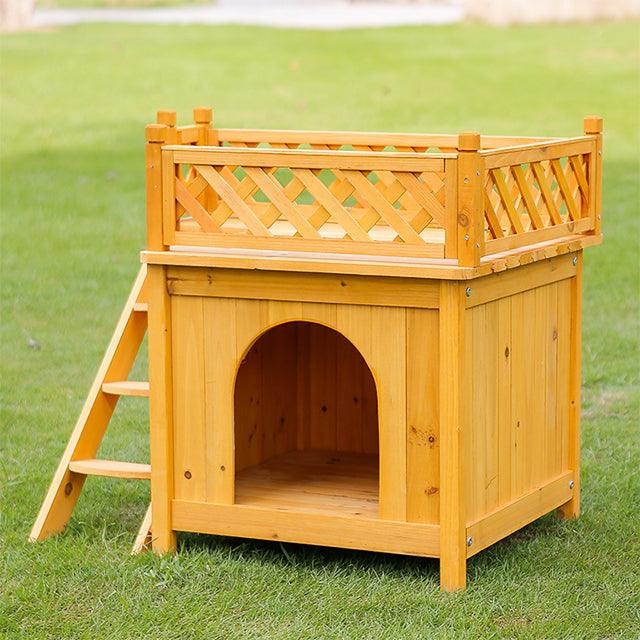 Solid wood two-story dog house with stairs, Small animal house for dogs and cats