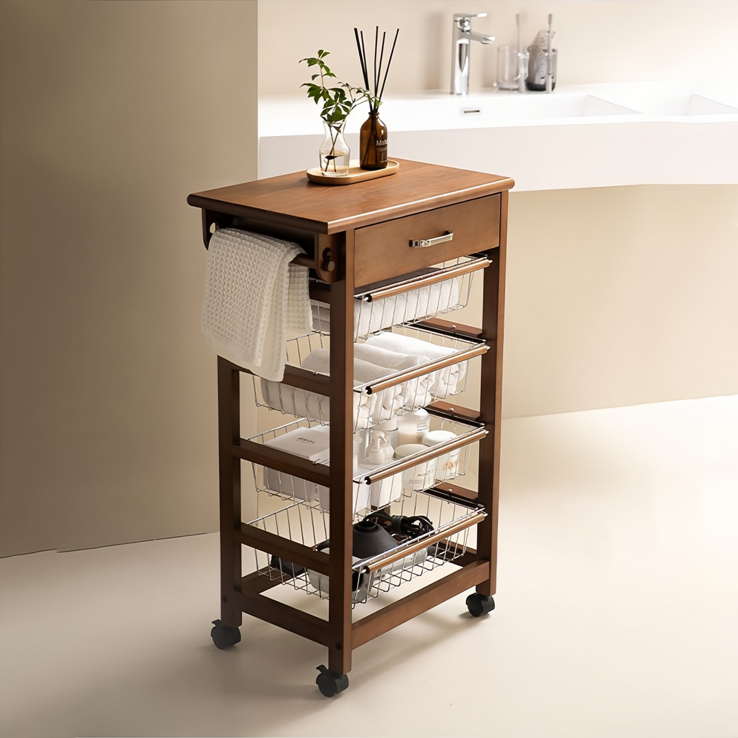 5 Tier Storage Kitchen Cart On Wheels Snack Rack Living Room Exterior Bar Cart