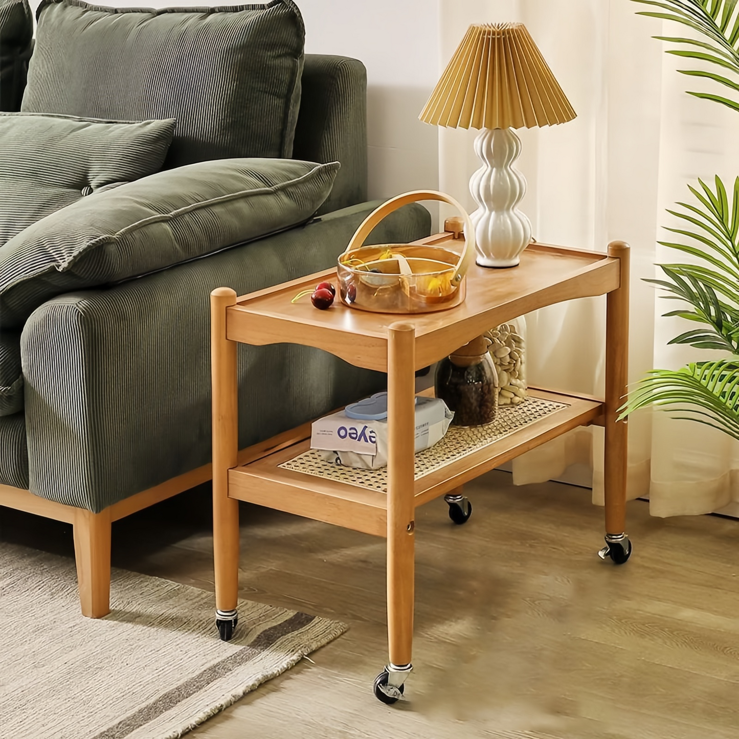 Mobile Coffee Bar Cart Movable Sofa Side Table With Wheels For Living Room