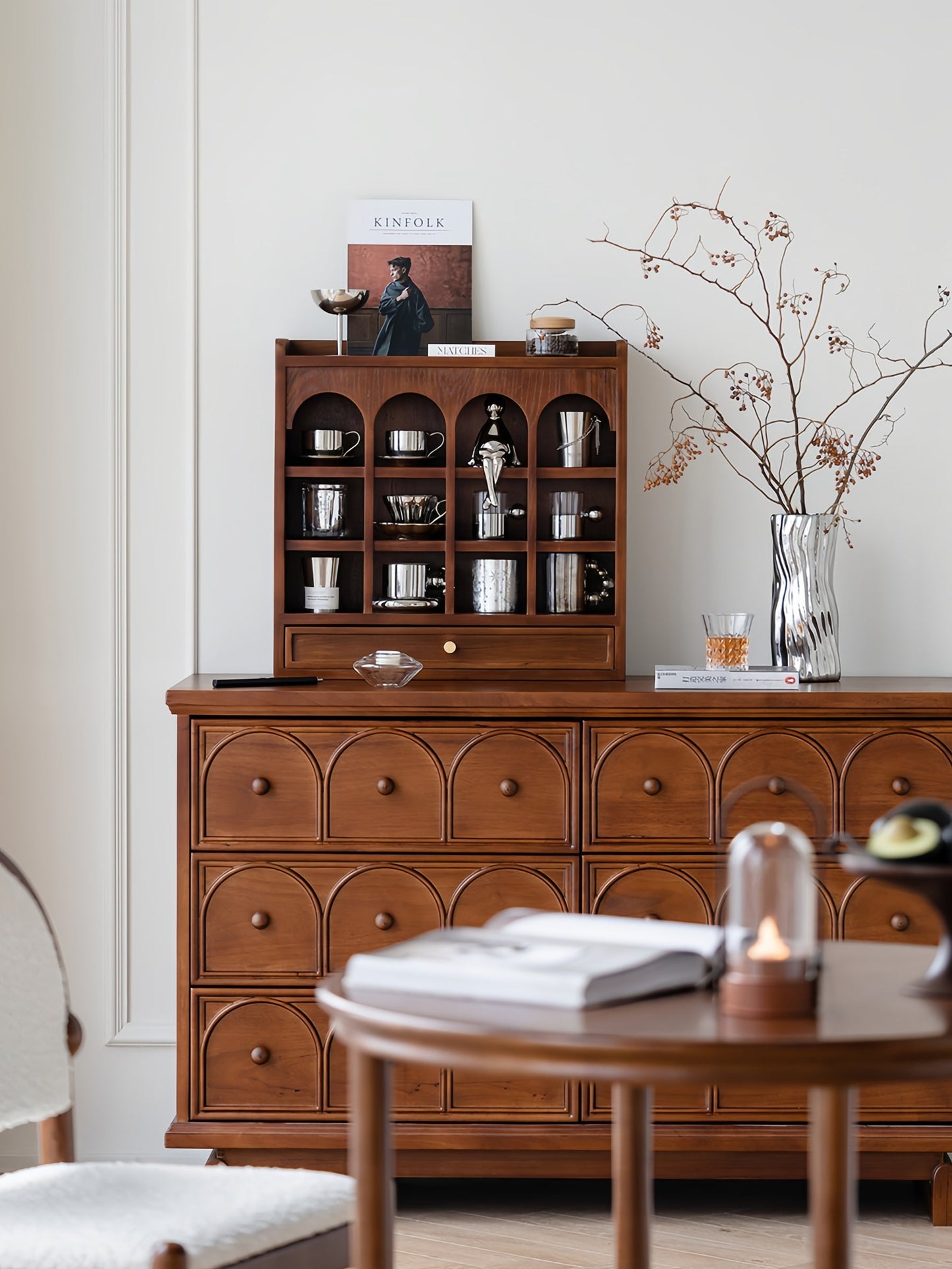 Wooden Coffee Mug Rack with Drawers Organizer Water Cup Storage Cabinet, 3 Tier Kitchen Cabinets , Holds 12 Mugs