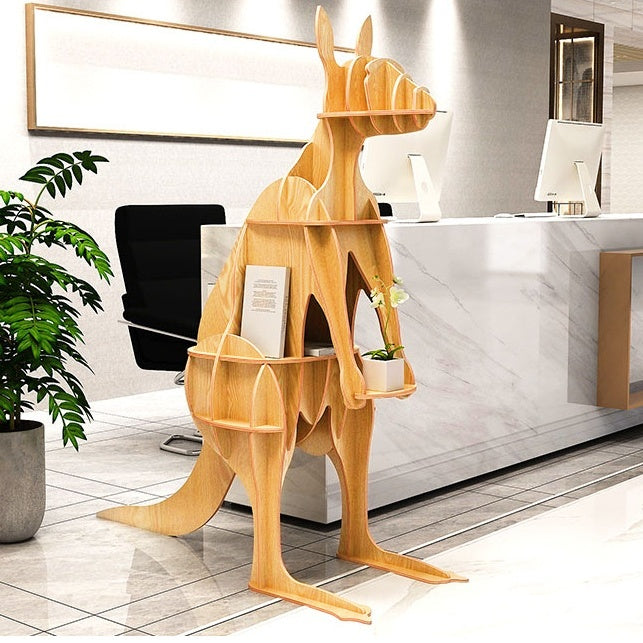 Wooden Kangaroo Animal Shape Bookshelf Storage Rack