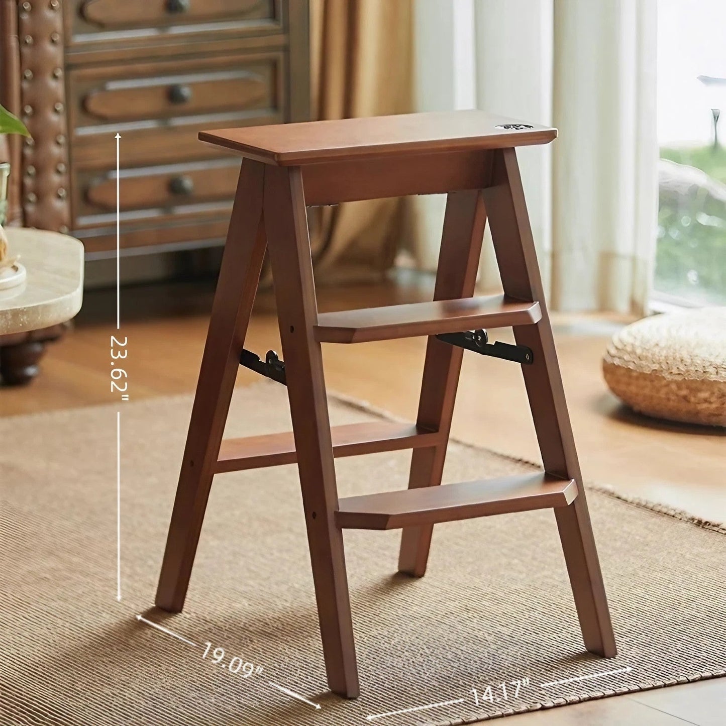 Bamboo Folding Ladder Stool Dual Purpose Ladder