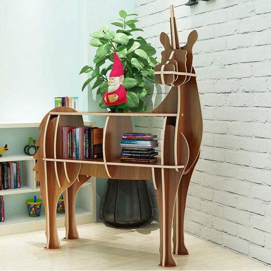 Wooden Unicorn Animal Shape Bookshelf Storage Rack