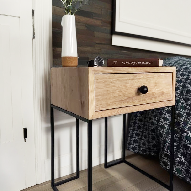 Iron base drawer bedside table with industrial style