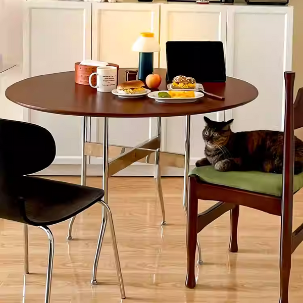 Solid Wood Dining Table, Round Wooden Table, Foldable Dining Table, Family Gathering Table, Vintage Modern Style Table